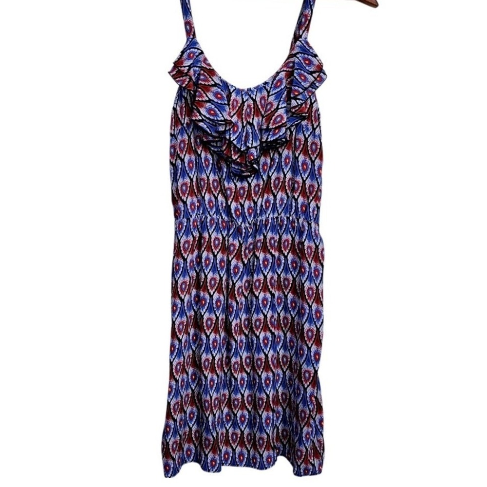 Amanda Uprichard 100% Silk Peacock Feather Graphic Print Slip Dress Size Medium